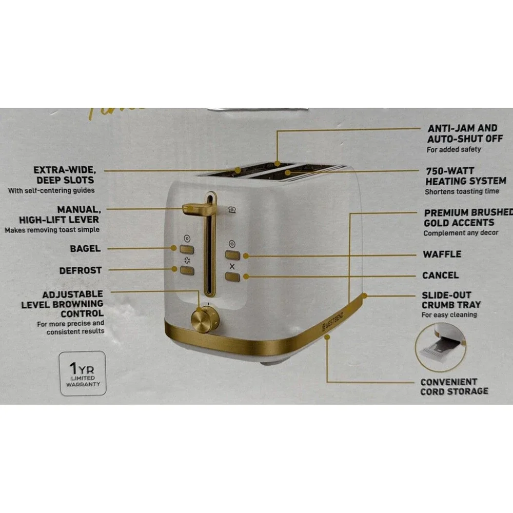 West Bend Timeless 2-Slice Toaster with Bagel/Waffle/Defrost Setting New In Box